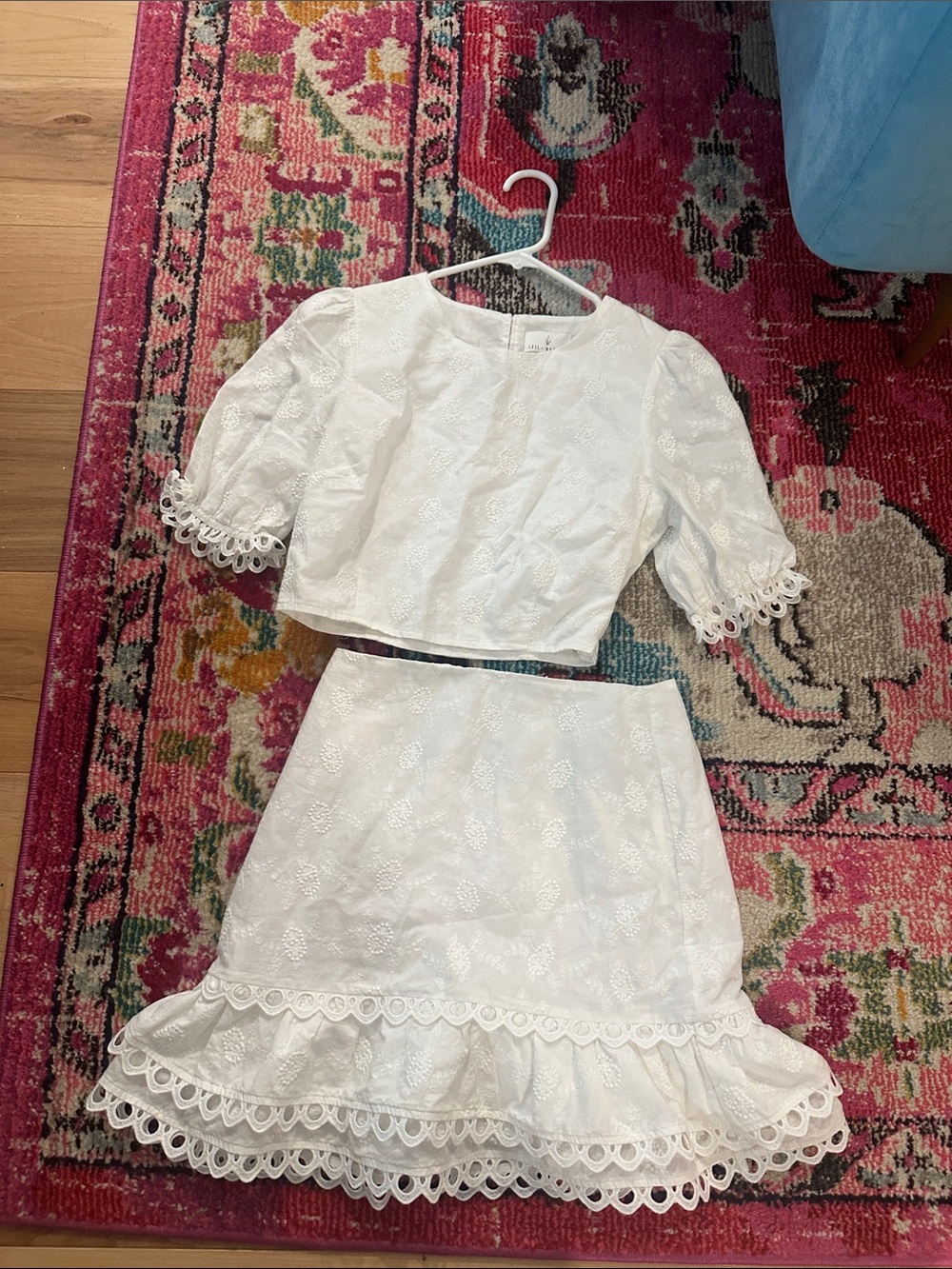 Lost + Wander White Eyelet Two-Piece Top and Skirt Set